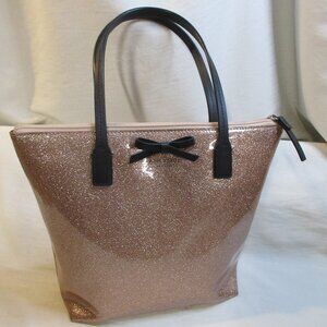 KATE SPADE~ JERALYN #098689892047~ PINK SPARKLY PURSE WITH BLACK BOW & HANDLES